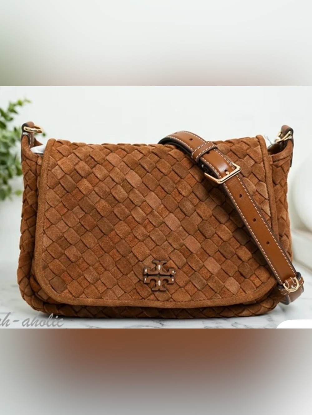 Tory Burch Thea woven suede crossbody bag NWT